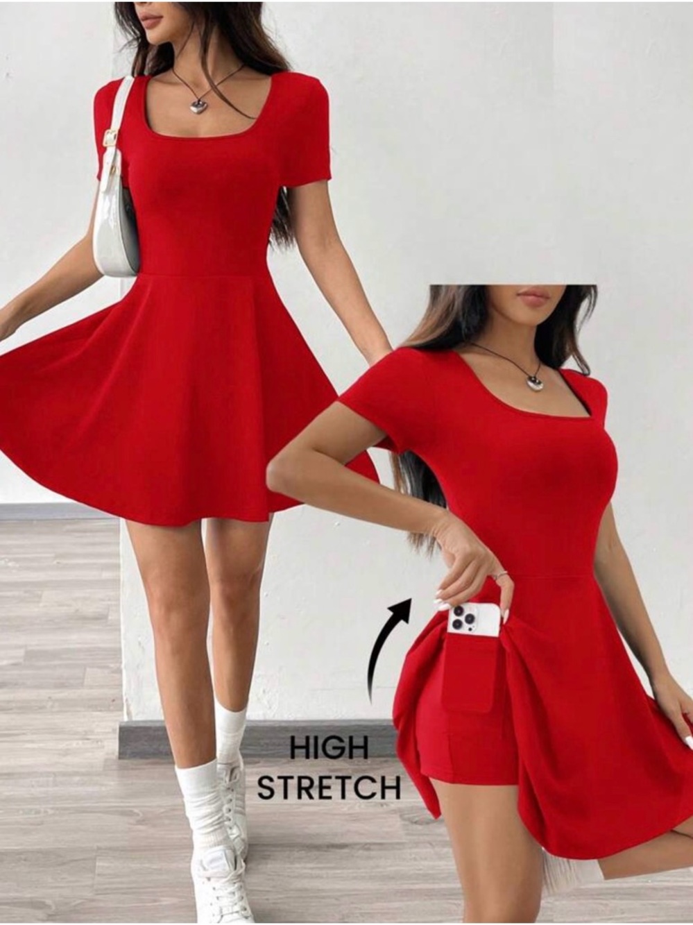 SHEIN Red Short-Sleeve Fit & Flare Romper